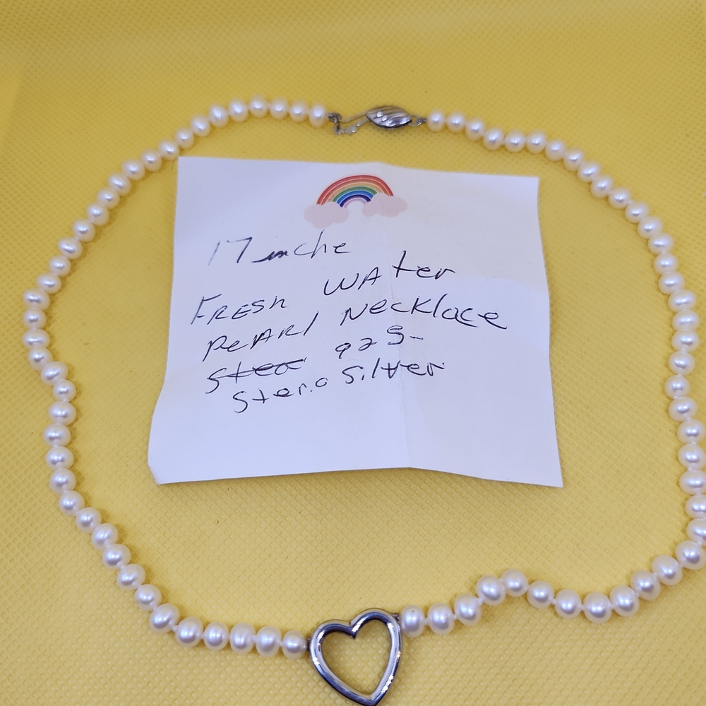 Sterling Silver Heart Freshwater Pearl Necklace